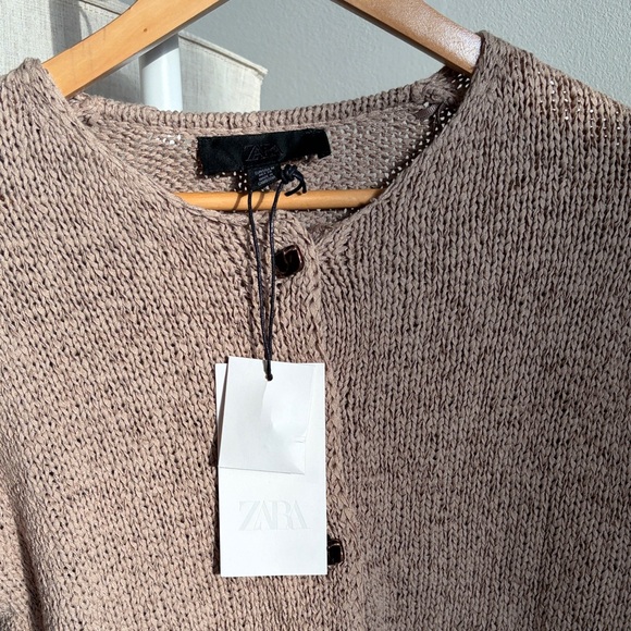 Zara Classic Women's Button-Up Knit Sweater - Cream Brown - Picture 2 of 3